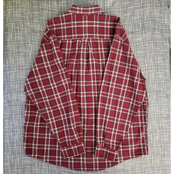 Eddie Bauer Mid-Weight Button Up Shirt Red Plaid 100% Cotton Men's L - Picture 10 of 12